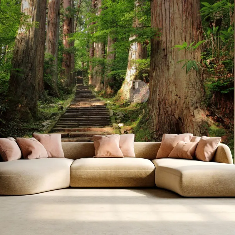 Fototapete steinne treppe im alten wald