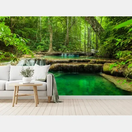 Fototapete ruhige türkisbecken am wasserfall Erawan – Pixers®