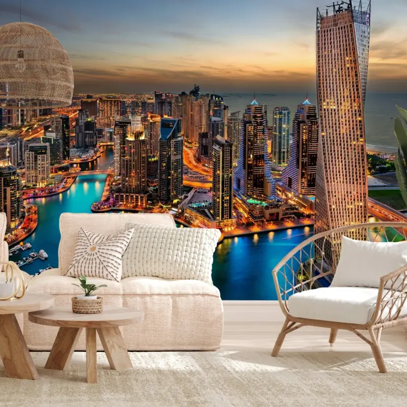 Fototapete Dubai marina skyline bei dämmerung