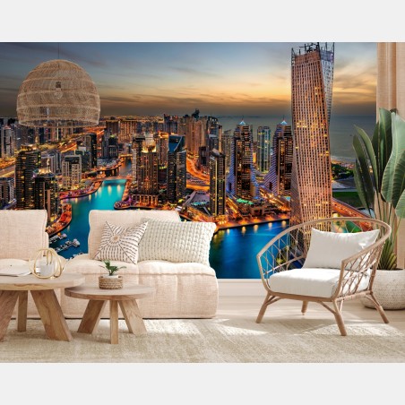 Fototapete Dubai marina skyline bei dämmerung – Pixers®