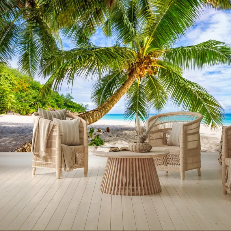 Fototapete tropische palme am weißen sandstrand