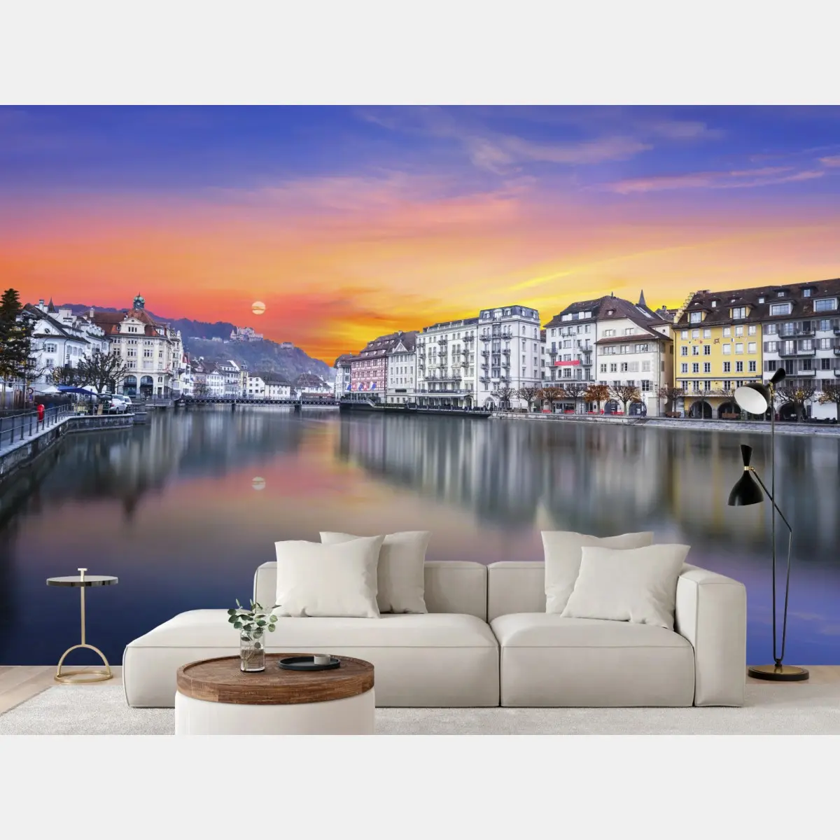 Fototapete Luzern am fluss bei dämmerung – Pixers®