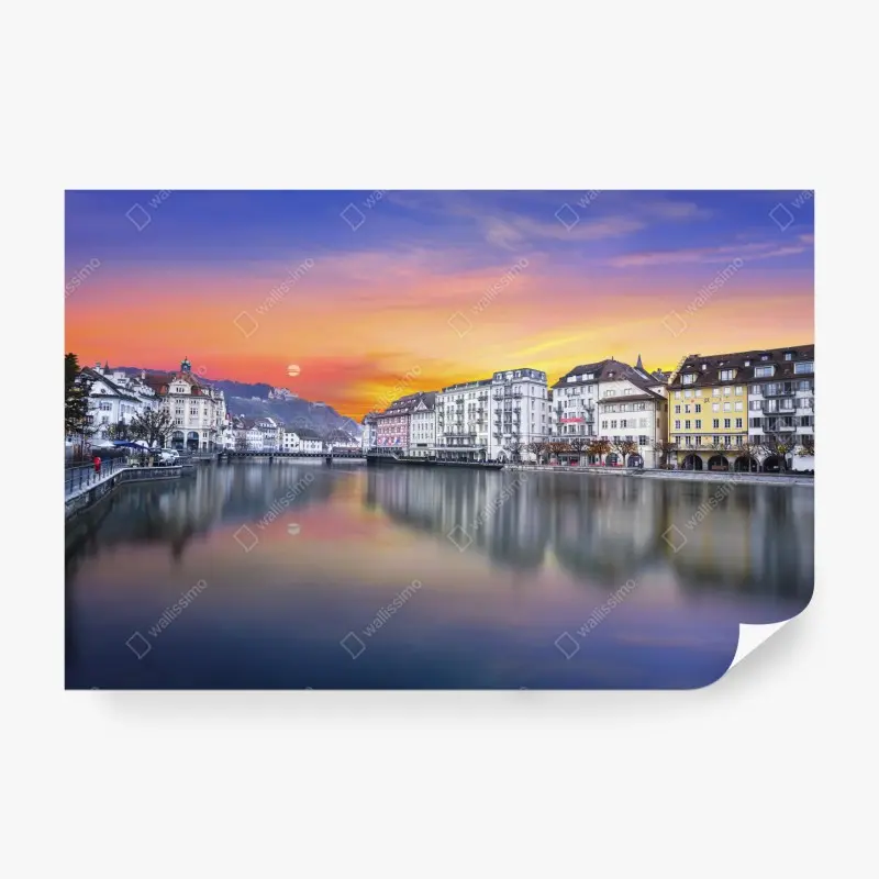 Fototapete Luzern am fluss bei dämmerung