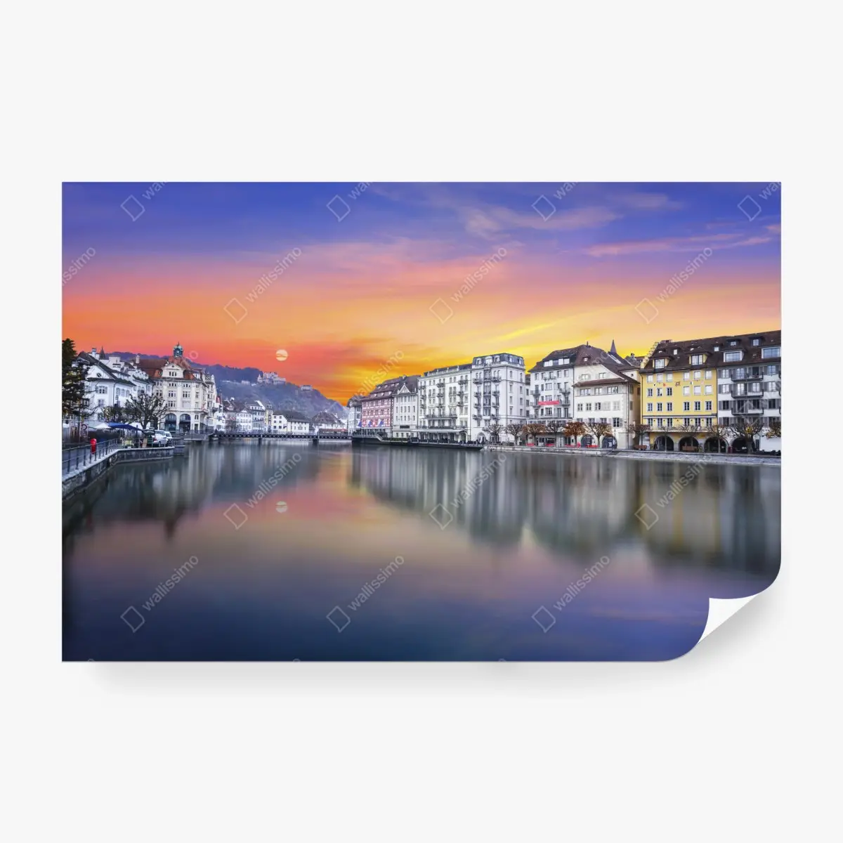 Fototapete Luzern am fluss bei dämmerung – Pixers®