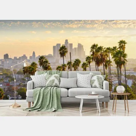 Fototapete goldene Los Angeles skyline mit palmen – Pixers®