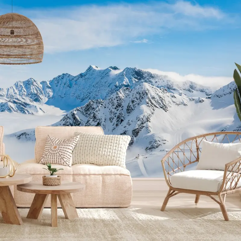Fototapete panorama des Kaunertal gletschers über verschneiten gipfeln