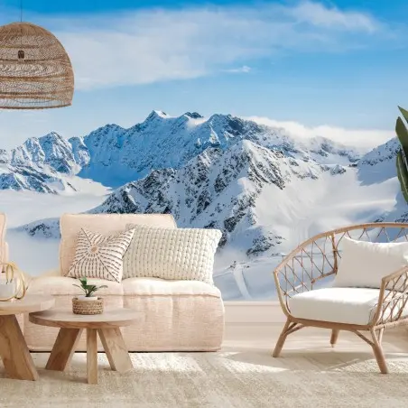 Fototapete panorama des Kaunertal gletschers über verschneiten gipfeln