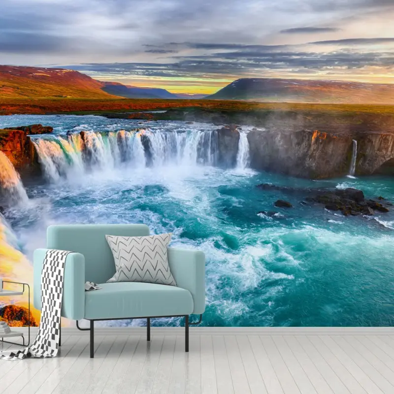 Fototapete Godafoss wasserfall bei sonnenaufgang