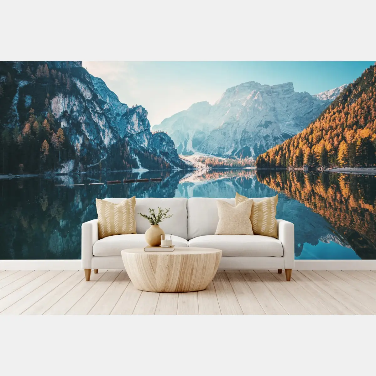 Fototapete ruhiger morgen am Pragser Wildsee, Dolomiten – Pixers®