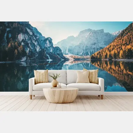 Fototapete ruhiger morgen am Pragser Wildsee, Dolomiten – Pixers®