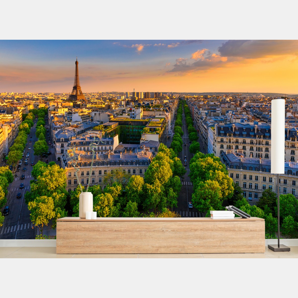 Fototapete sonnenuntergang über Paris mit Eiffelturm – Pixers®