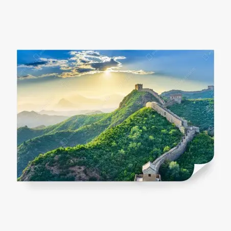 Fototapete Chinesische Mauer bei sonnenaufgang über grünen bergen – Pixers®
