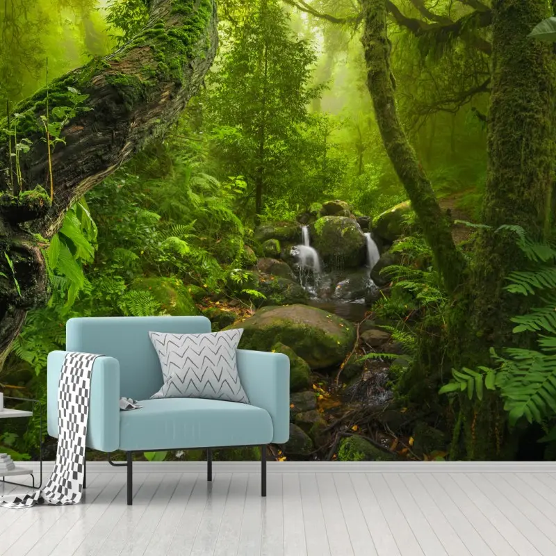 Fototapete üppiger grüner wald mit bach