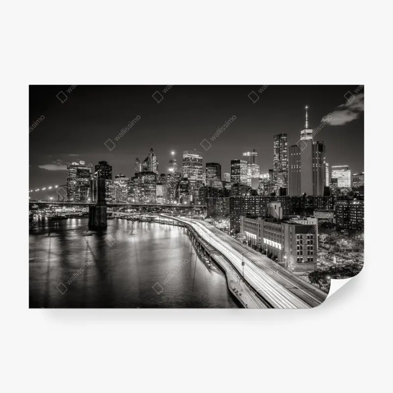Fototapete monochrome stadtsilhouette bei nacht