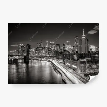 Fototapete monochrome stadtsilhouette bei nacht – Pixers®