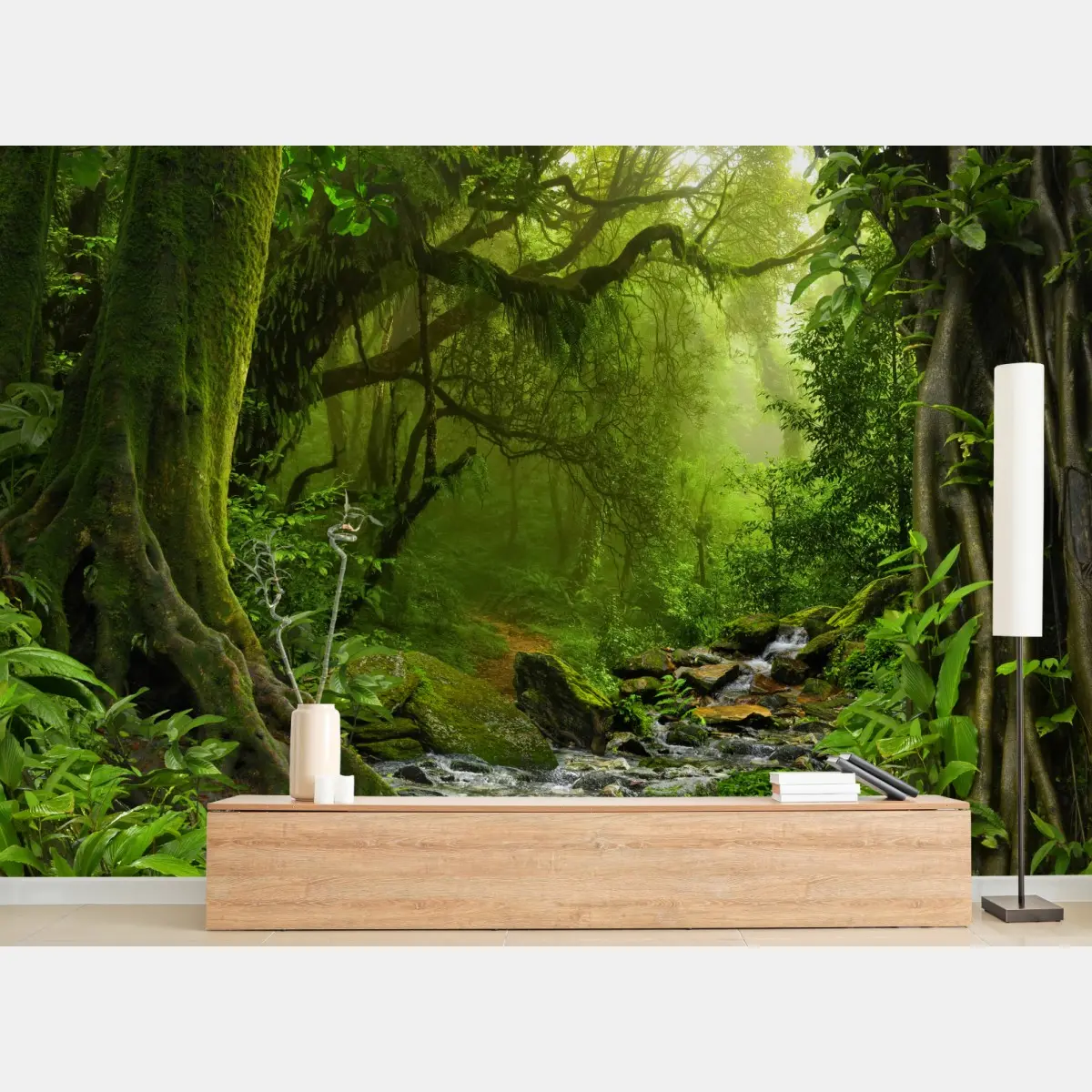 Fototapete verwunschener grüner wald mit bach – Pixers®