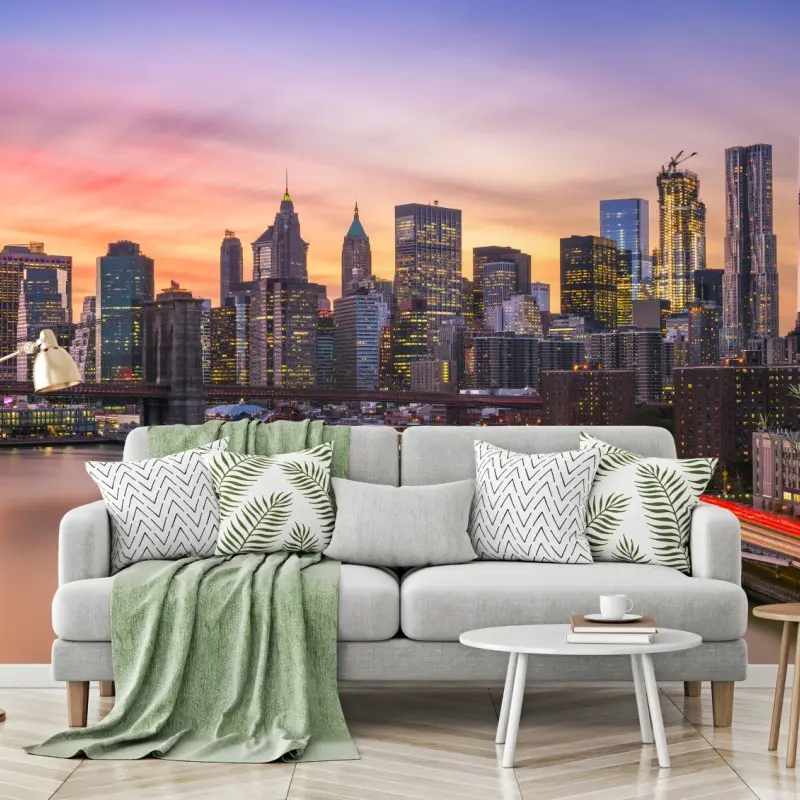 Fototapete panorama von New York bei sonnenuntergang