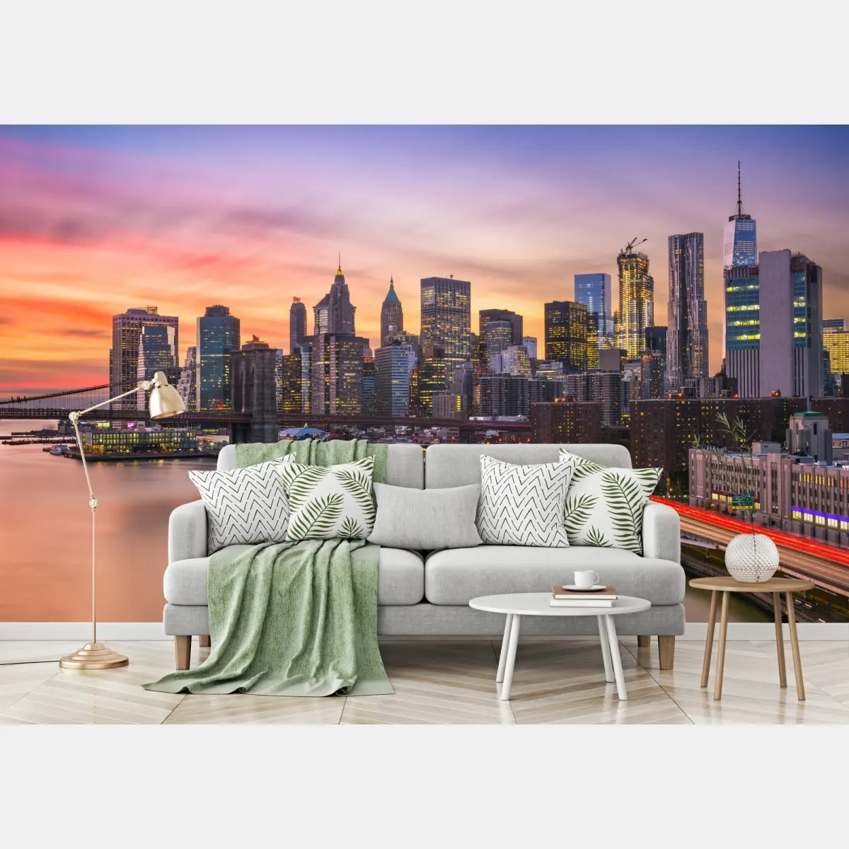 Fototapete panorama von New York bei sonnenuntergang – Pixers®
