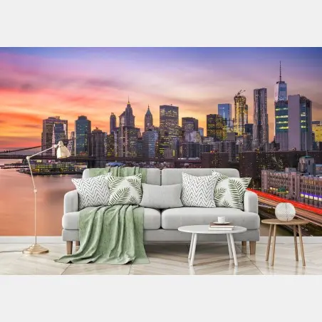 Fototapete panorama von New York bei sonnenuntergang – Pixers®