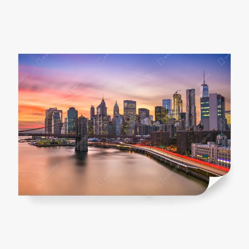 Fototapete panorama von New York bei sonnenuntergang