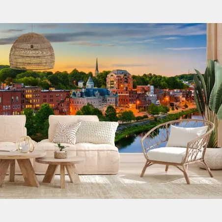 Fototapete Augusta skyline am Kennebec River bei sonnenuntergang – Pixers®