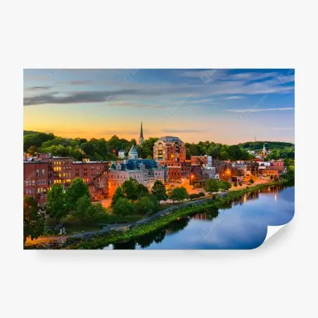 Fototapete Augusta skyline am Kennebec River bei sonnenuntergang – Pixers®