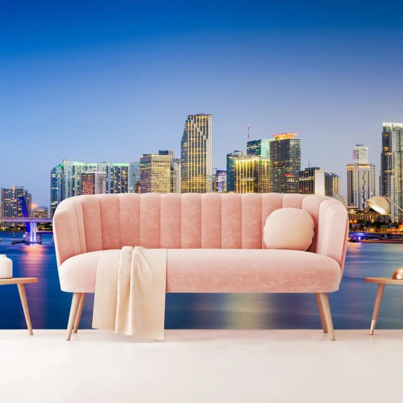Fototapete Miami skyline der innenstadt bei dämmerung