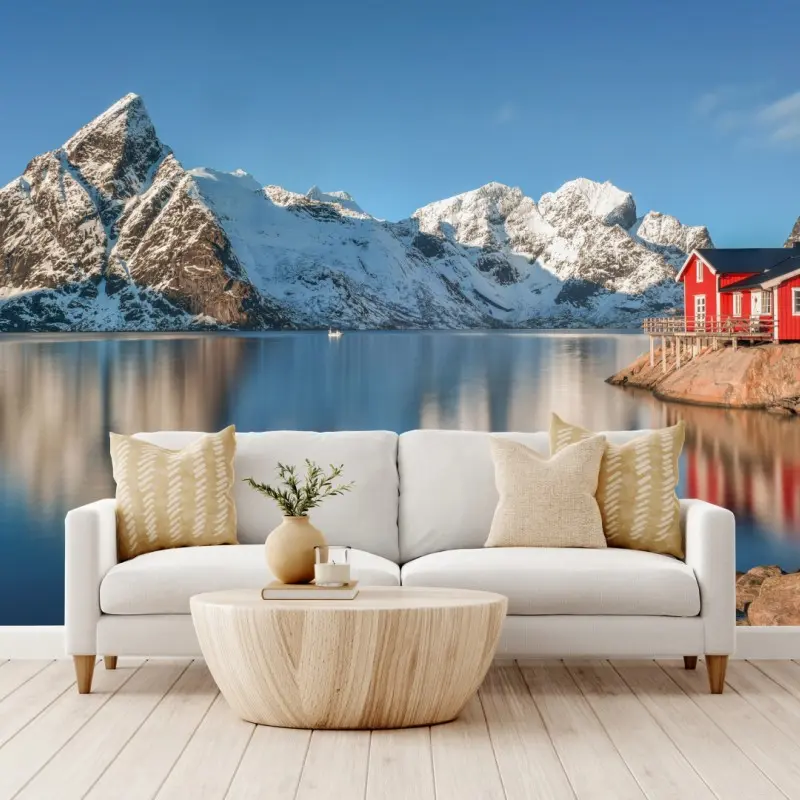 Fototapete ruhiger winterlicher fjord in Reine, Lofoten