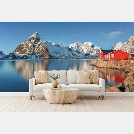 Fototapete ruhiger winterlicher fjord in Reine, Lofoten – Pixers®