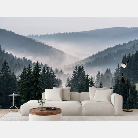 Fototapete nebliger bergwald – Pixers®
