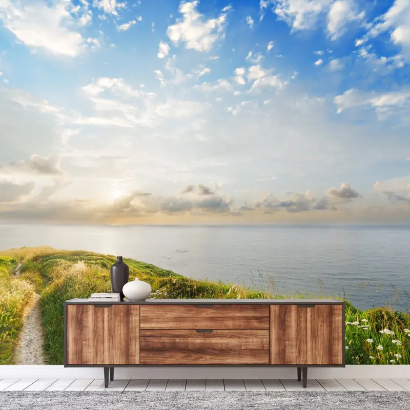 Fototapete sonniger küstenpfad zum meer