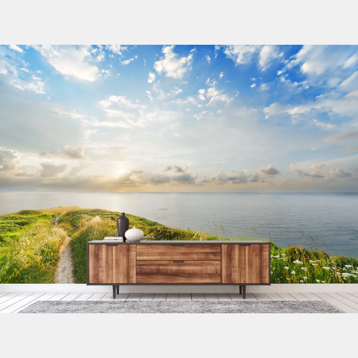 Fototapete sonniger küstenpfad zum meer – Pixers®