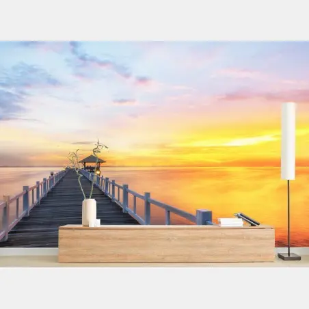 Fototapete hölzerner steg im sonnenaufgang – Pixers®