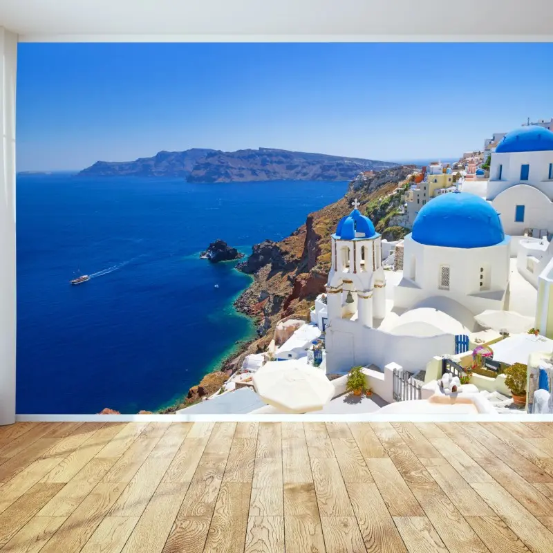Fototapete Santorini blaue kuppeln über der kaldera