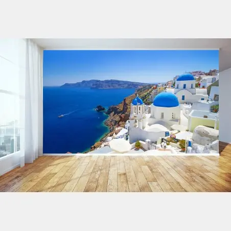 Fototapete Santorini blaue kuppeln über der kaldera – Pixers®