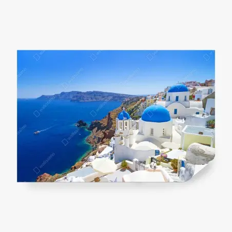 Fototapete Santorini blaue kuppeln über der kaldera – Pixers®