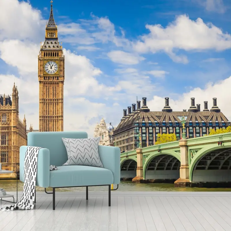 Fototapete London panorama mit uhrturm Big Ben und Westminster Bridge