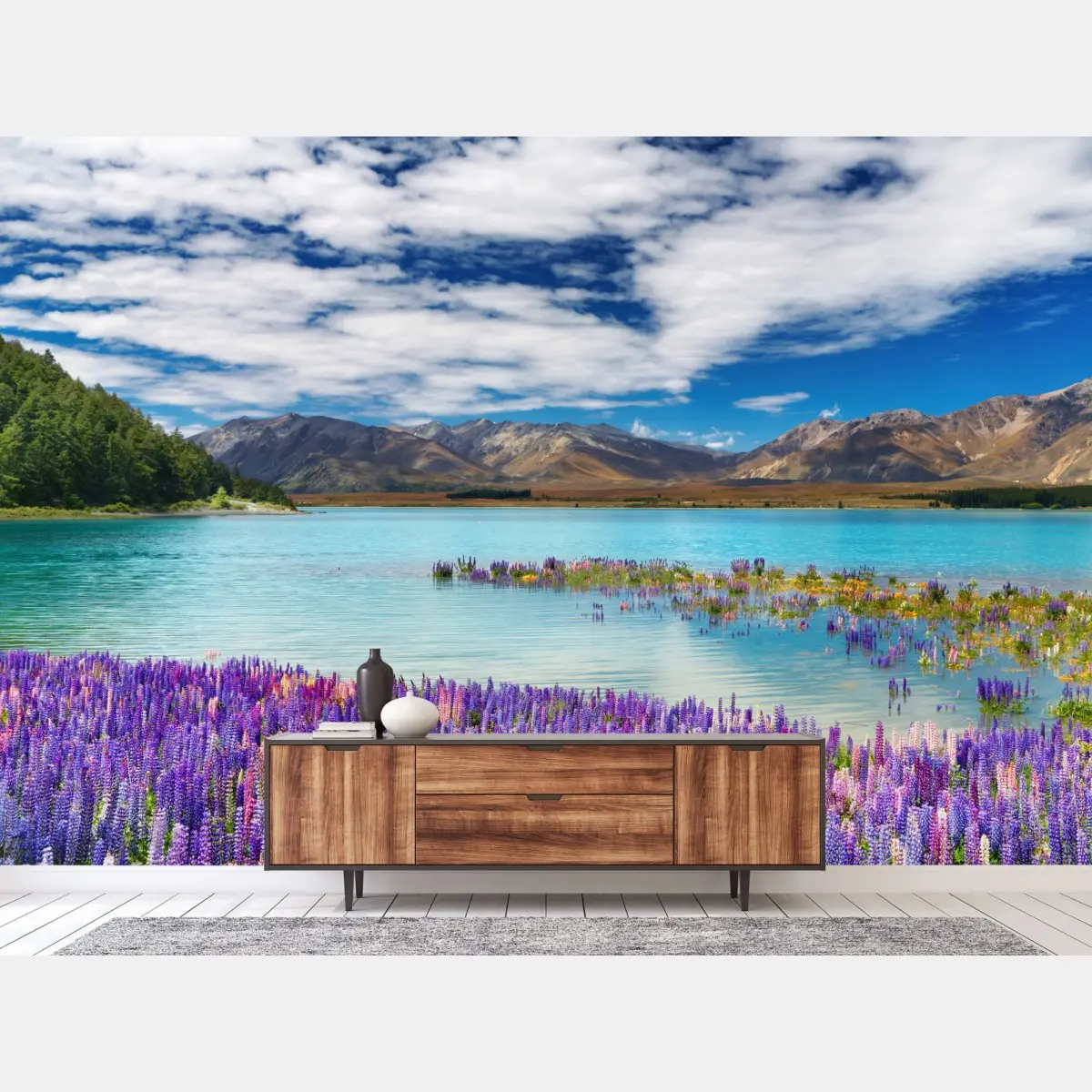 Fototapete Lake Tekapo lupinenmeer am türkisen see – Pixers®