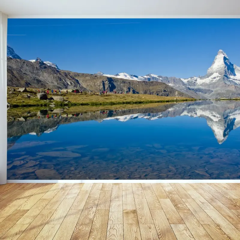 Fototapete alpenberg spiegelung über stillem see