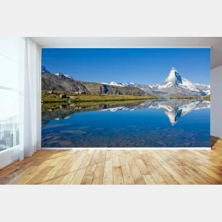 Fototapete alpenberg spiegelung über stillem see – Pixers®