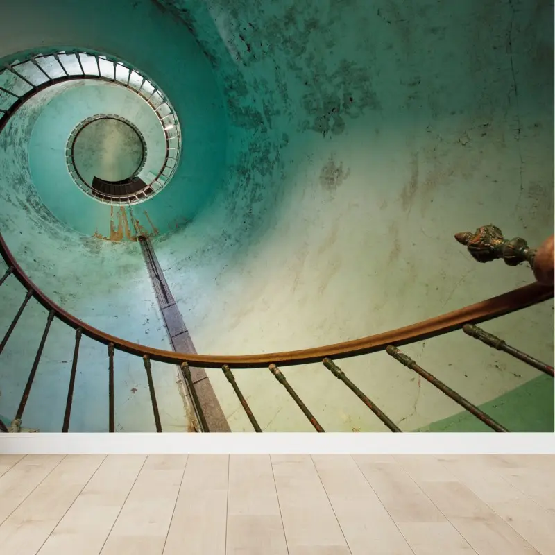 Fototapete türkise spiraltreppe in historischem treppenhaus