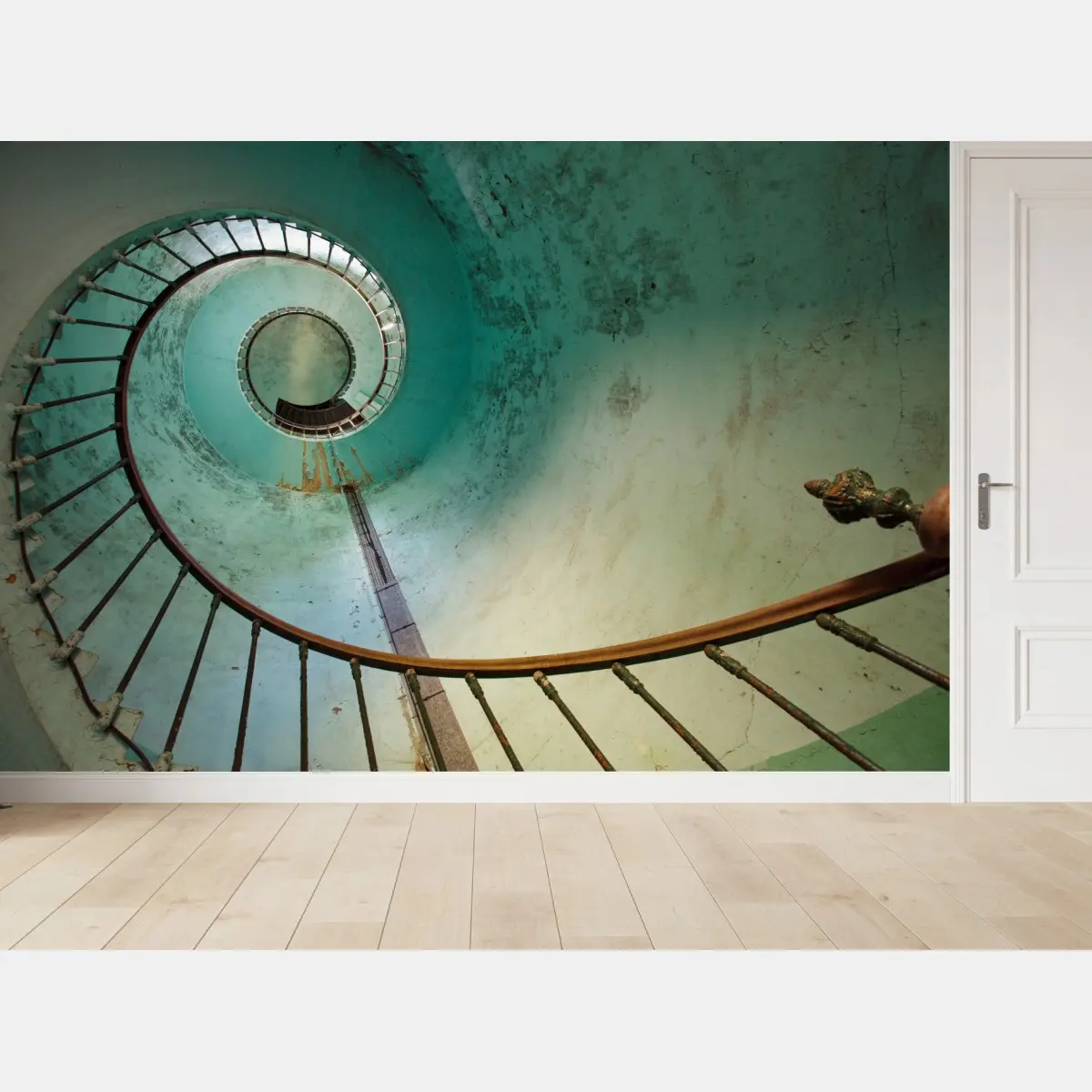 Fototapete türkise spiraltreppe in historischem treppenhaus – Pixers®