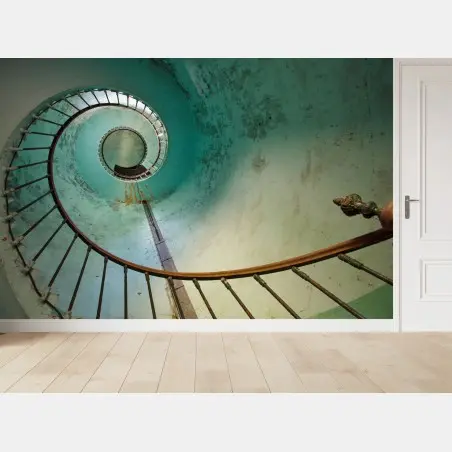 Fototapete türkise spiraltreppe in historischem treppenhaus – Pixers®