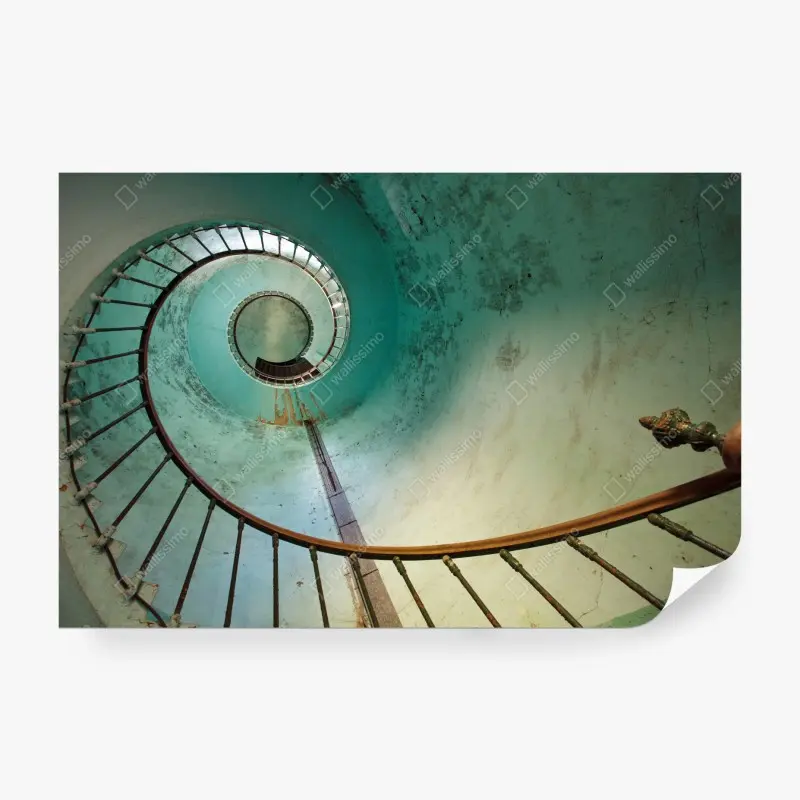 Fototapete türkise spiraltreppe in historischem treppenhaus