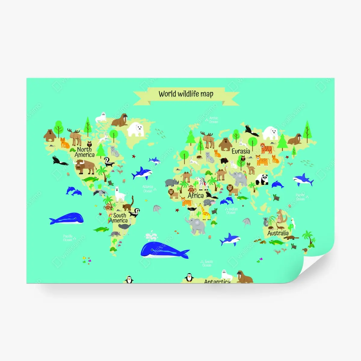 Fototapete weltkarte der tierwelt für kinder – Pixers®