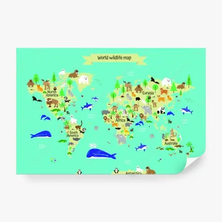 Fototapete weltkarte der tierwelt für kinder – Pixers®