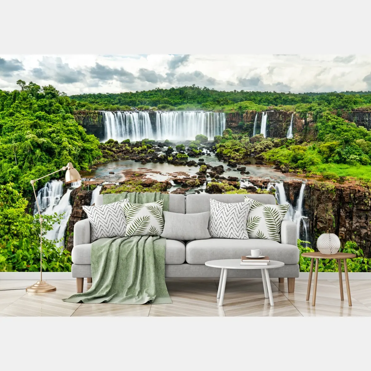 Fototapete panorama des üppigen grünen wasserfalls – Pixers®