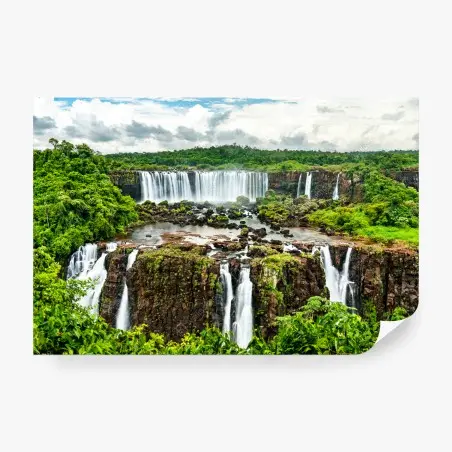 Fototapete panorama des üppigen grünen wasserfalls – Pixers®