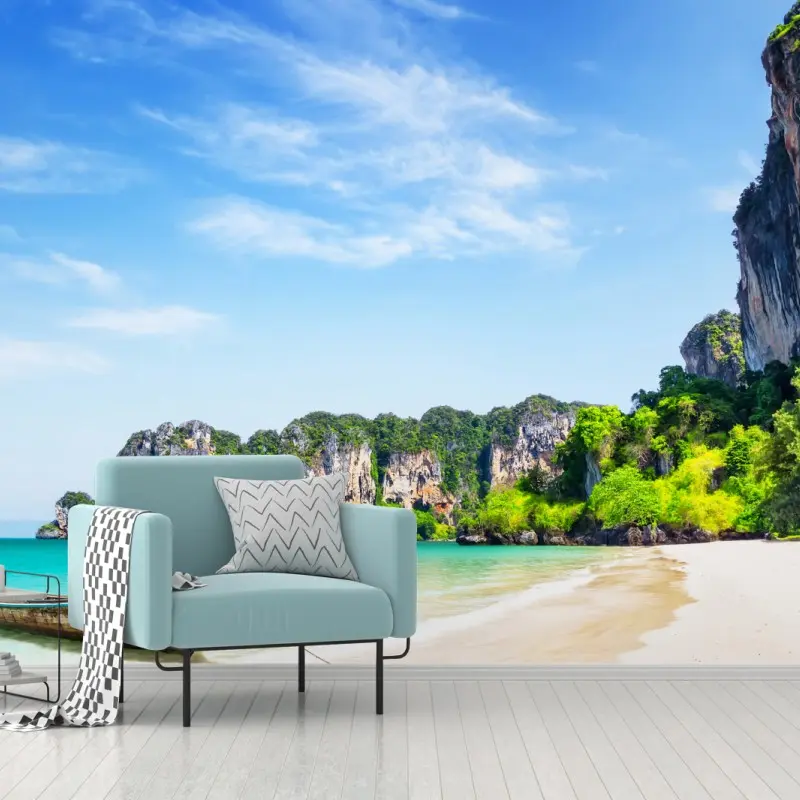 Fototapete longtail-boot am strand Railay, Thailand