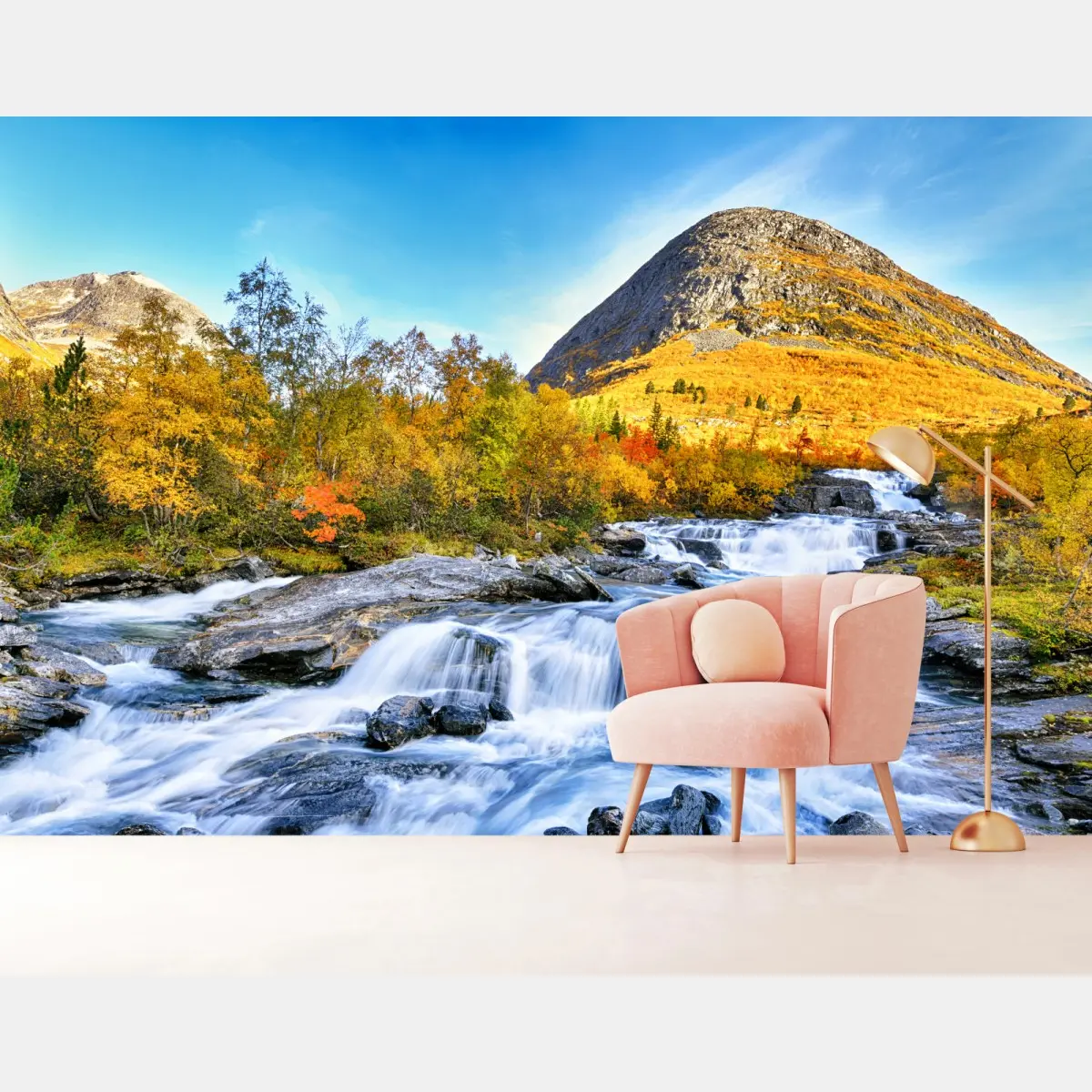 Fototapete goldener herbstwasserfall – Pixers®